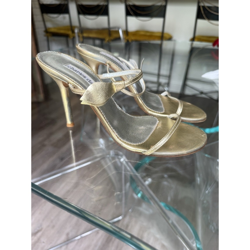 Charles David Gold Lead Strappy Heels Toga Party Greek Grecian Goddess Stilettos